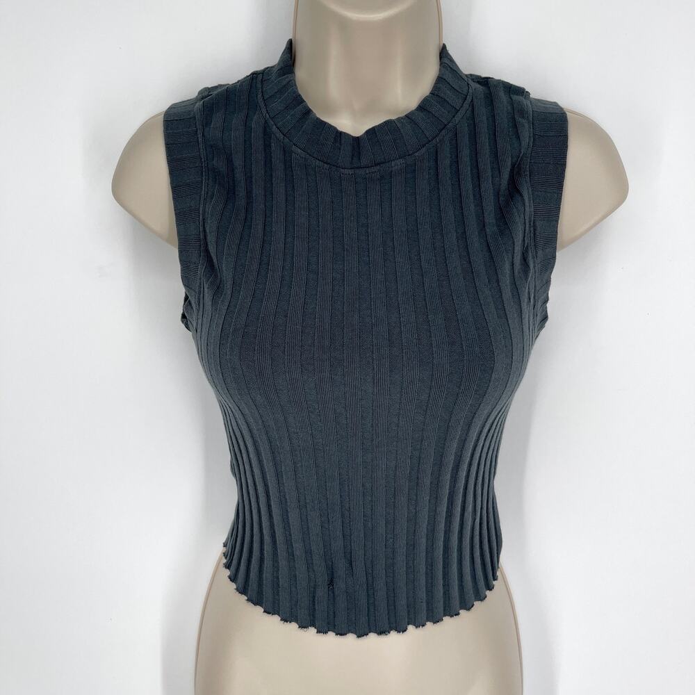 Cotton Citizen NEW Capri Muscle Tank Top Sz XS *HOLE* Black Rib Knit Raw Hem